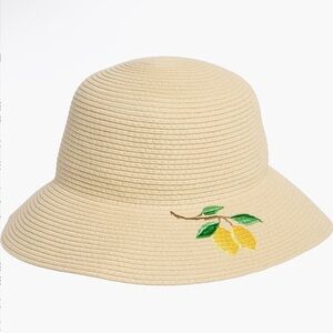 Steve Madden Straw bucket Hat with Lemon Embroidery